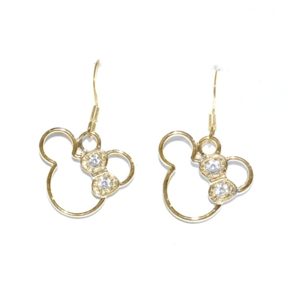 Golden Disney Hollow Minnie Mouse crystal bow earrings